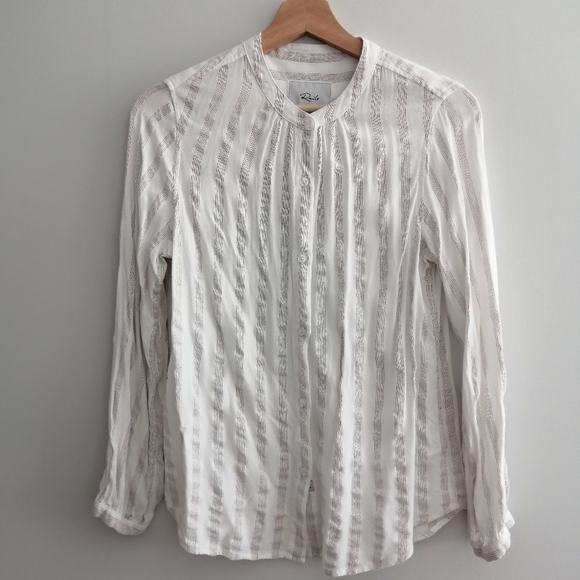Rails Eloise Button Up in Carrera Metallic Stripe White Mandarin Collar Small - Picture 2 of 15